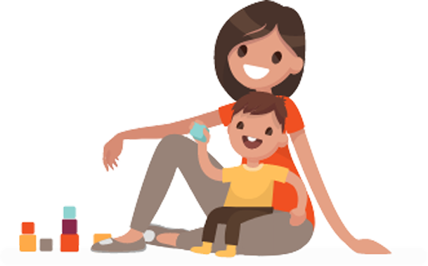 Ilustração de uma mãe sentada abraçando o filho
